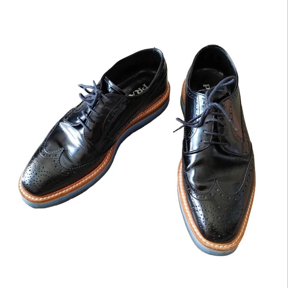 Prada Black Classic Leather Lace Up Laced Formal Shoes Derby - Picture 2 of 16